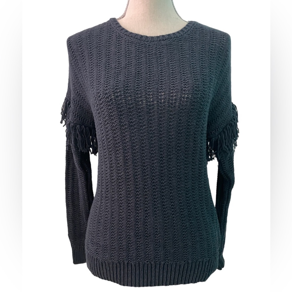 Banana Republic Black Sweater Size S with Fringe detail on arms